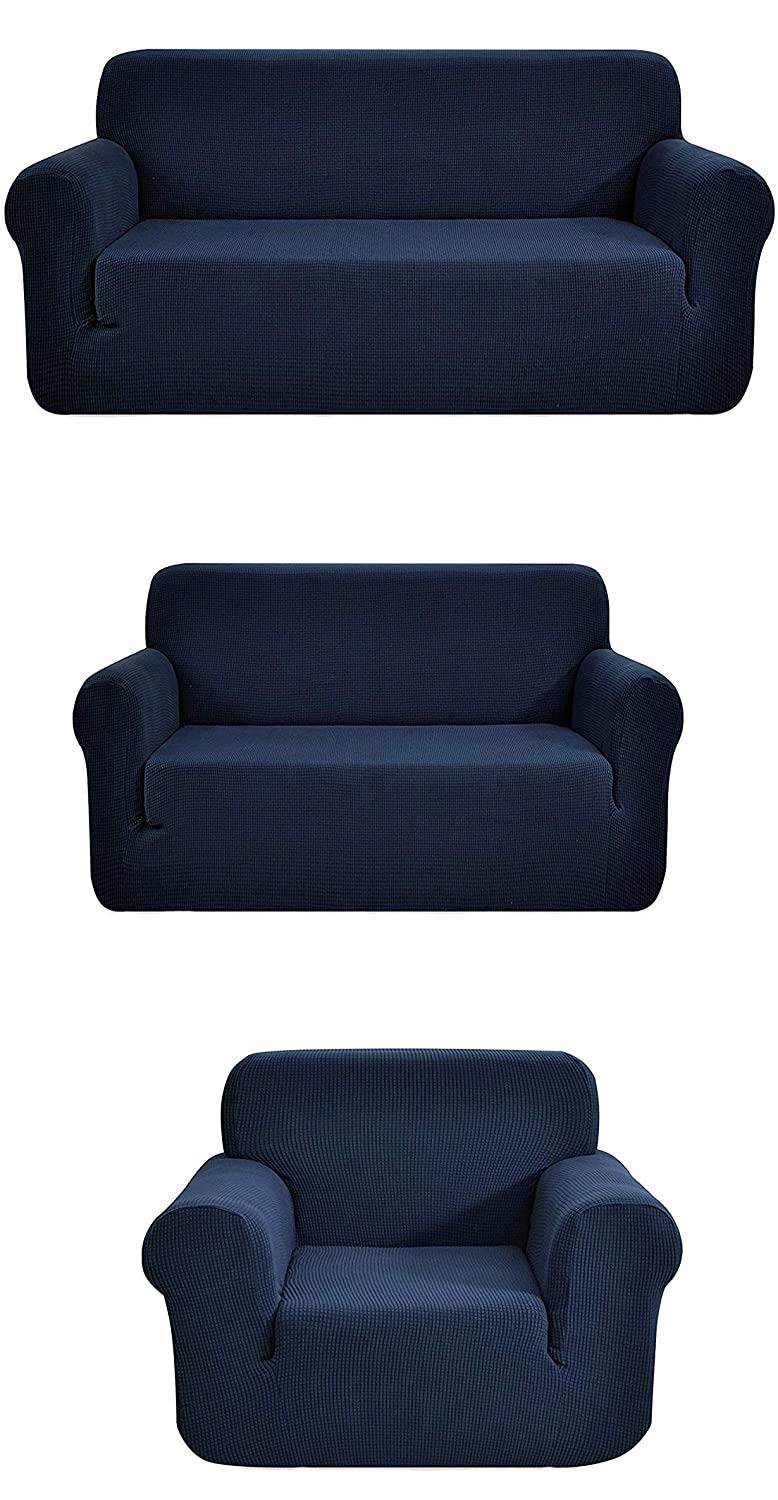 Fancy Collection 3pc Set Slipcover Set Furniture Cover Spandex Set Includes Sofa and Love-Seat and Chair Covers Solid Blue New Fancy Linen LLC INC