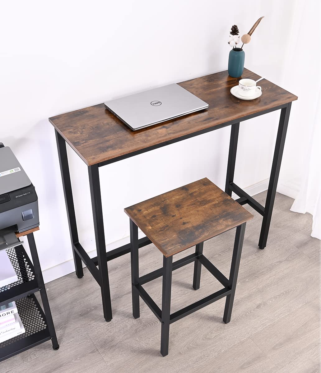 RokiaTek 39" Rustic Brown Bar Table - Versatile Narrow Pub Height Dining Table with Sturdy Metal Frame RokiaTek