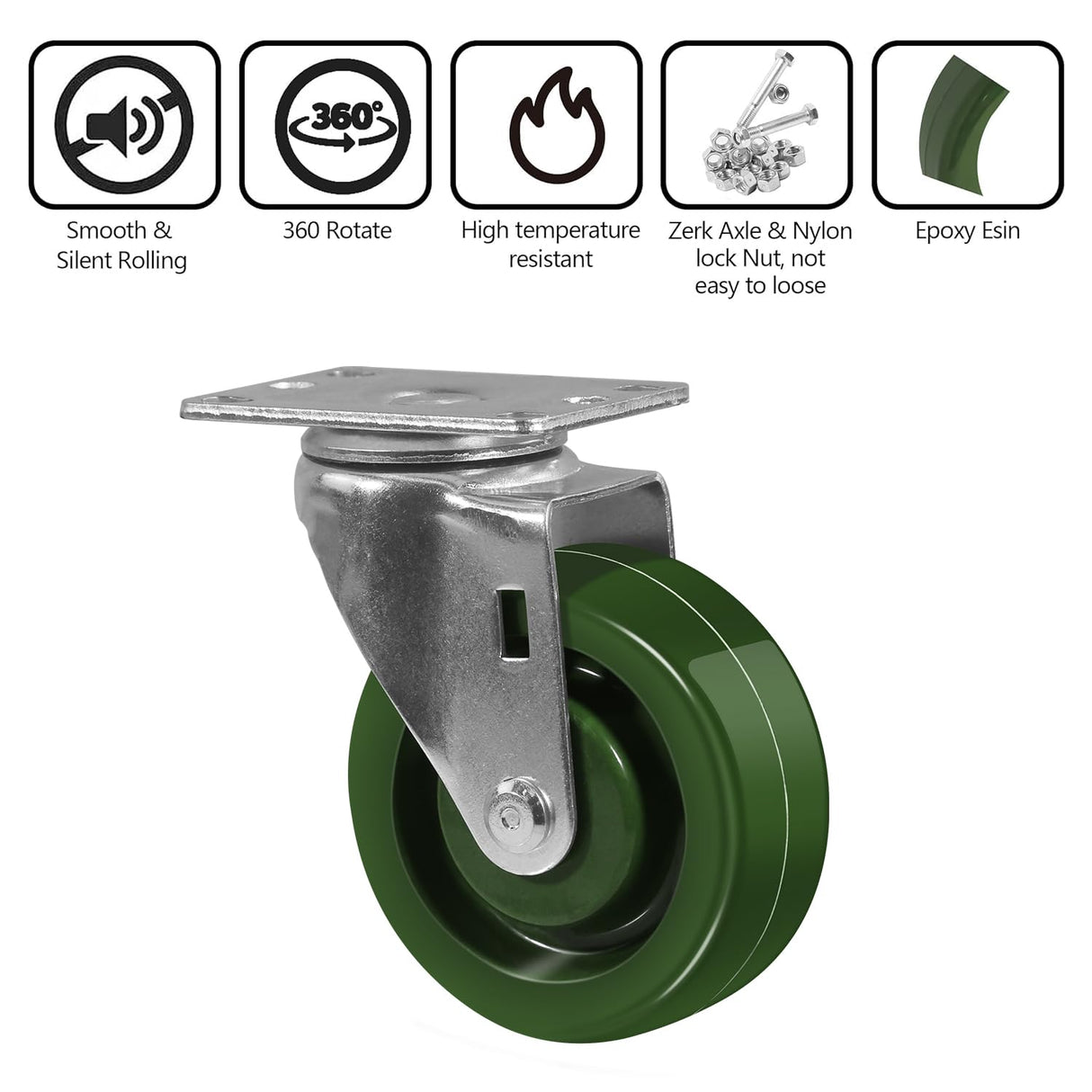 HANDSAMMU 4"X1.5" Heavy Duty Casters-High Temperature Oven Rack Casters, Industrial casters-Set of 4 with Loading Capacity: 2800LB (4 Swivel) Handsammu