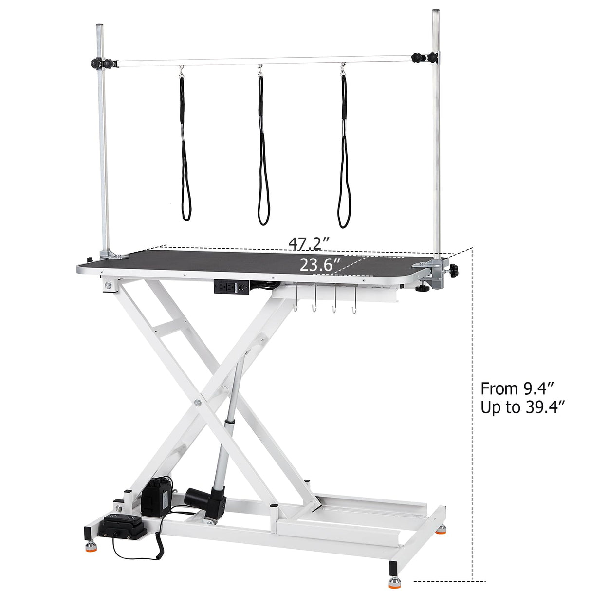 Electric Dog Grooming Table, 9"- 40" Height Adjustable Heavy Duty Electric Pet Grooming Tables with Anti Slip Tabletop, 3 Grooming Noose, for Dogs&Cats, White ChicCoutured