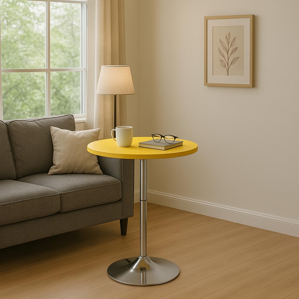 Magshion 23.5" Round Adjustable Height Bar Table, 27.5"-36" Range, 360° Swivel MDF Top Pub Table for Dining, Café, Cocktail, Yellow Magshion