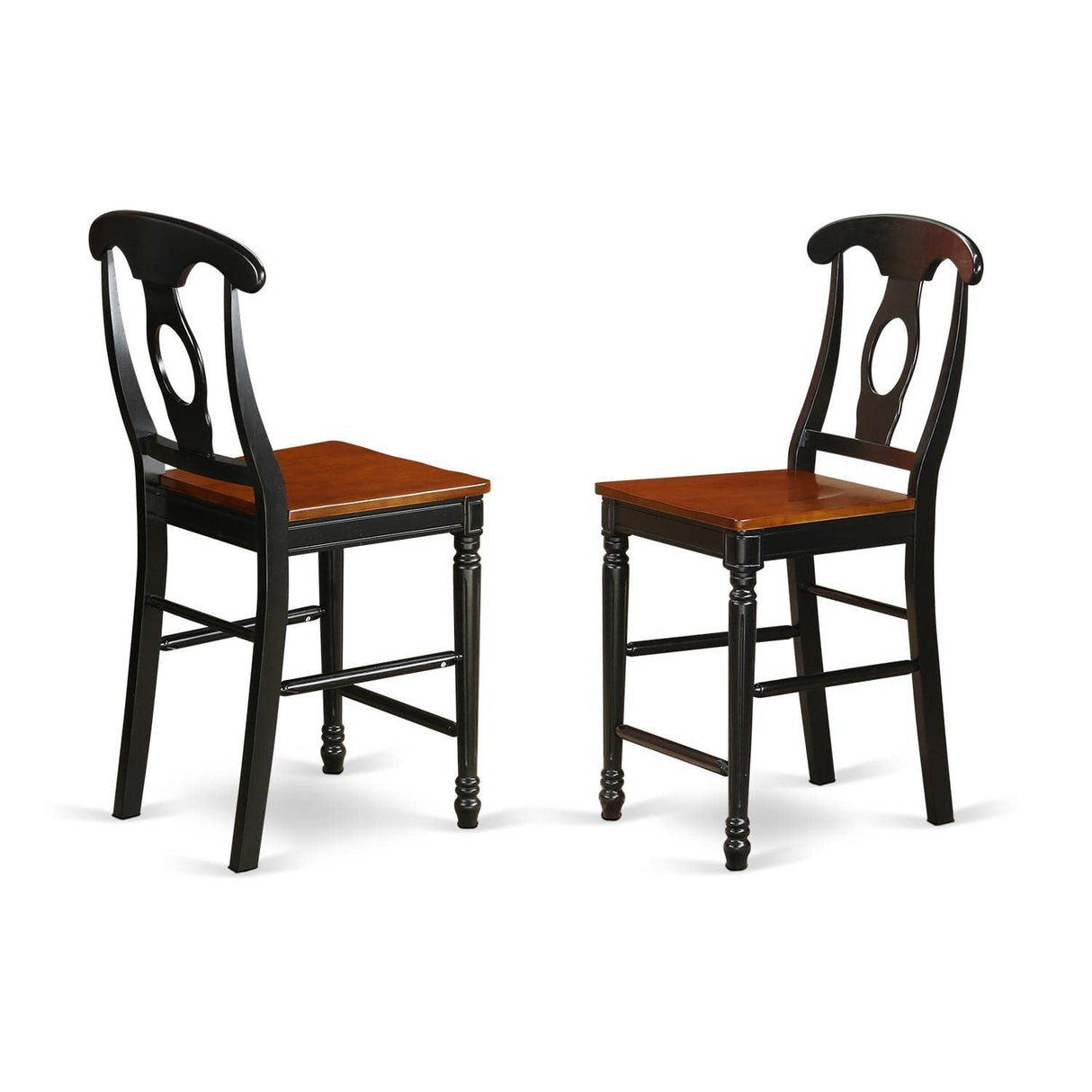 East West Furniture KES-BLK-W Kenley Counter Height Barstools - Napoleon Back Wood Seat Chairs, Set of 2, Black & Cherry East West Furniture
