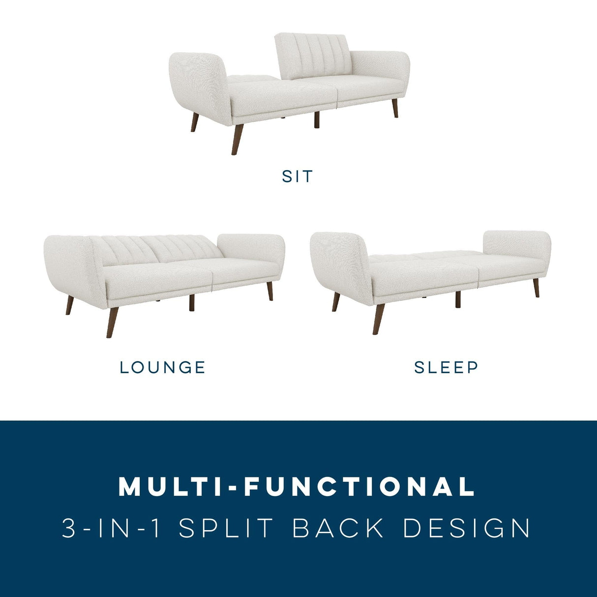 Novogratz Brittany 82 Inch Futon Sofa Bed, Upholstered Couch Sleeper with Tufted Back, Mid-Century Modern, Light Gray Novogratz