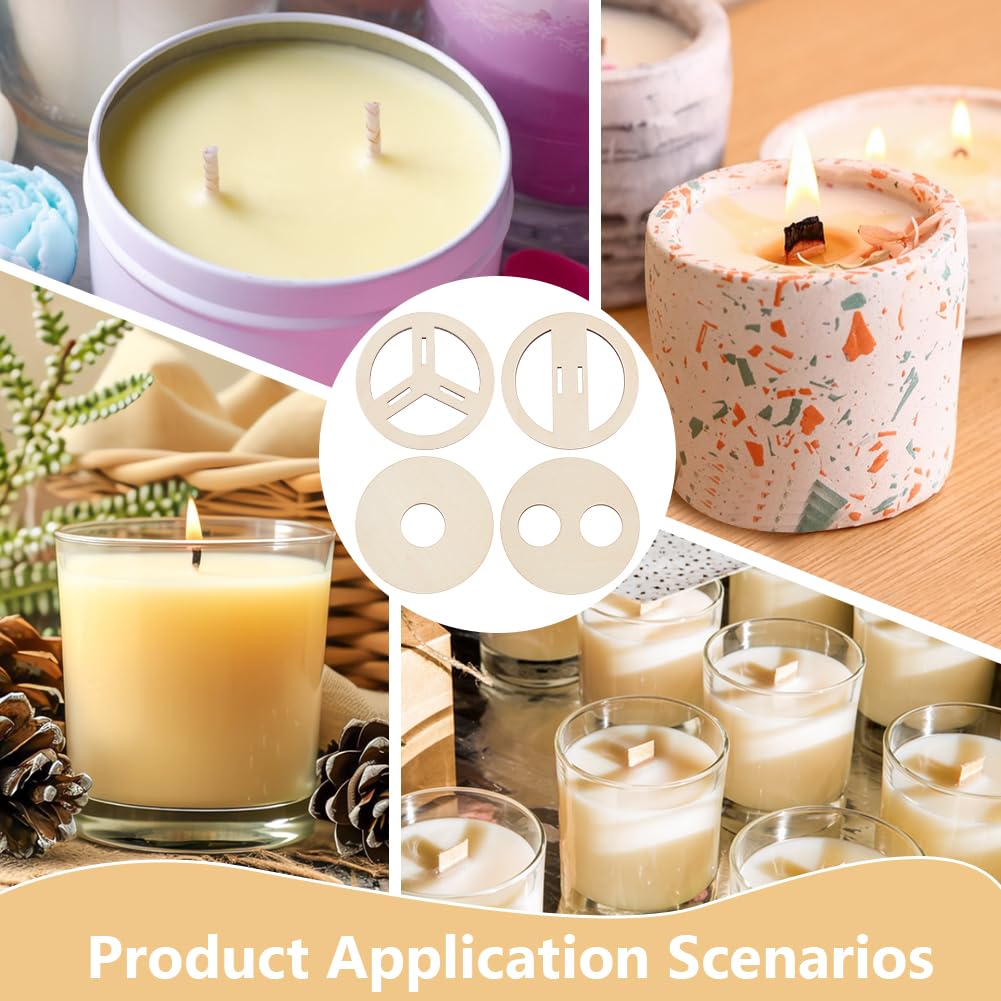 BENECREAT 8 Pcs 4 Styles Wooden Wick Centering Tool, 2.95 Inch Engraved Patterned Wick Holder, Candle Wick Stabilizer for Candle Making DIY BENECREAT