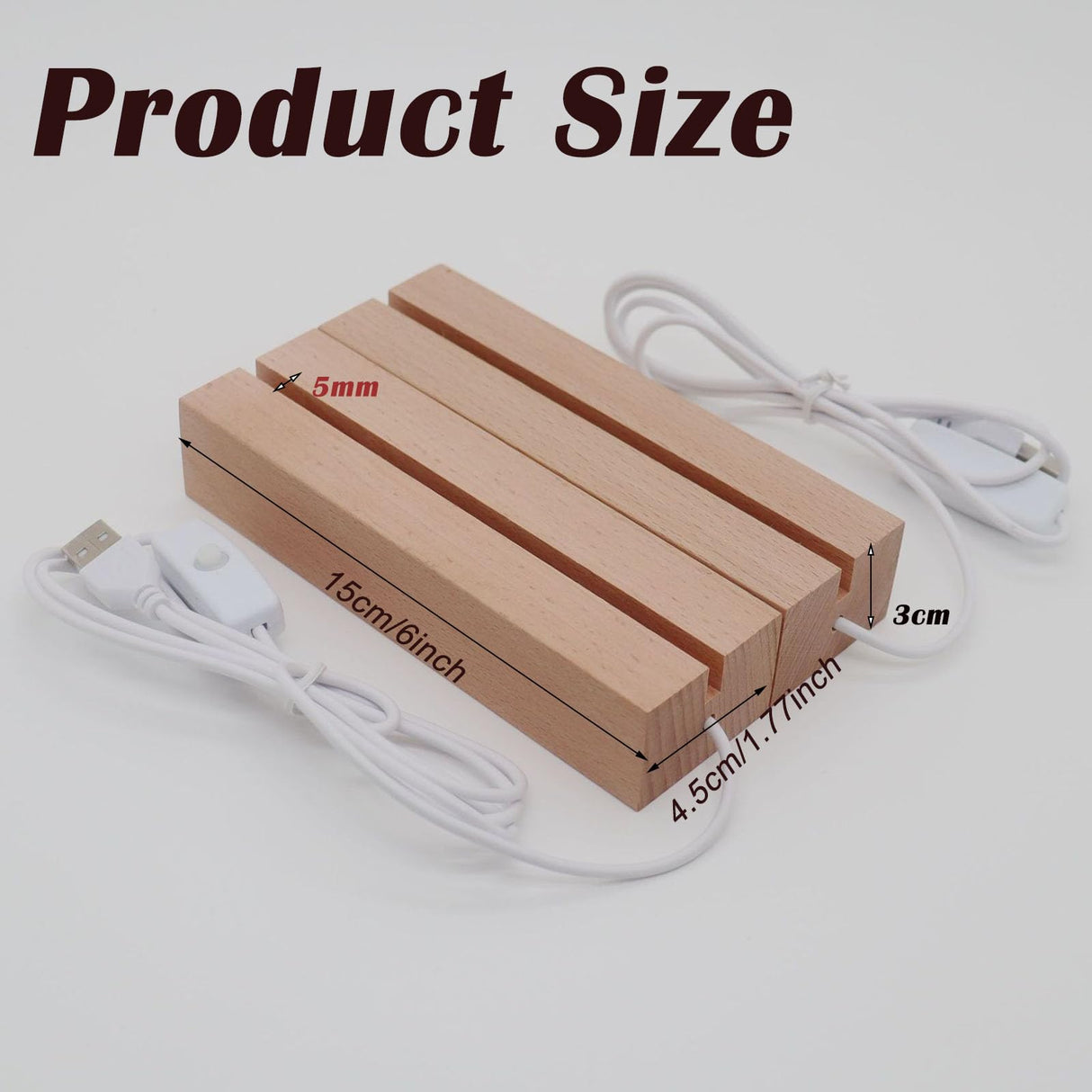 Lyshujli 2Pcs 6" Warm Light Wooden LED Lights Display Pedestal, Rectangle Wood Led Lights Display Base for Acrylic Sheet Plexiglass 3D Crystal Glass Resin Art Lyshujli