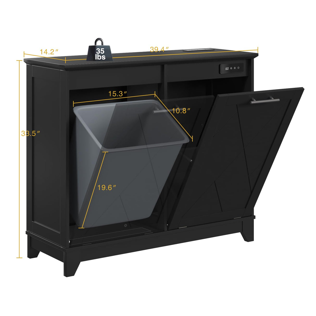 Halitaa Double Tilt Out Trash Cabinet, Free Standing 10 Gallon Recycling Trash Can Cabinet with Negative Ion and Deodorizing Function, for Kitchen Living Room, Black Halitaa