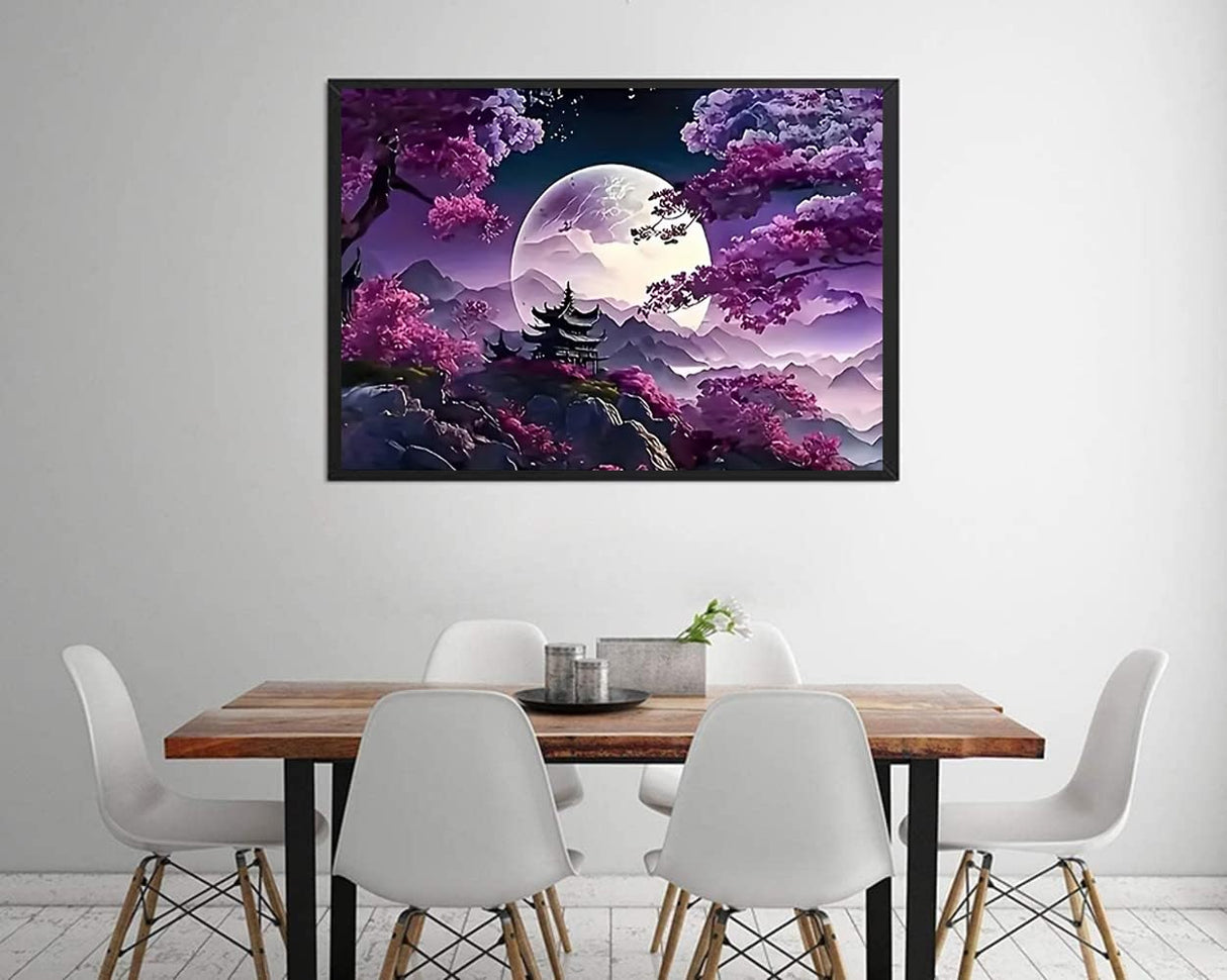 MaiMMaledy Paint by Numbers Kit 12Lx8W inch for Adults Beginners Canvas Pictures with Framed Drawing Painting Acrylic Pigment with Wooden Triangle Easel Moon MaiMMaledy