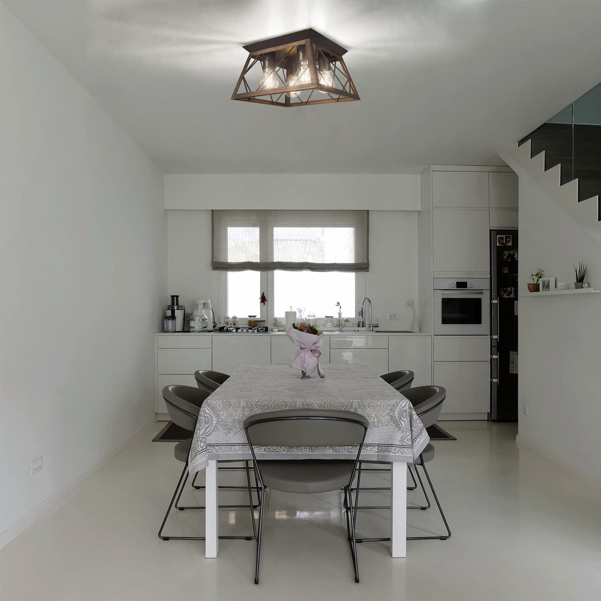 FadimiKoo Flush Mount Ceiling Light Fixtures for Kitchen Hallway, 4-Light Close to Ceiling Lighting, Industrial Farmhouse Square Cage Ceiling Lamp for Dining Room, Living Room, Bulb Not Included FadimiKoo