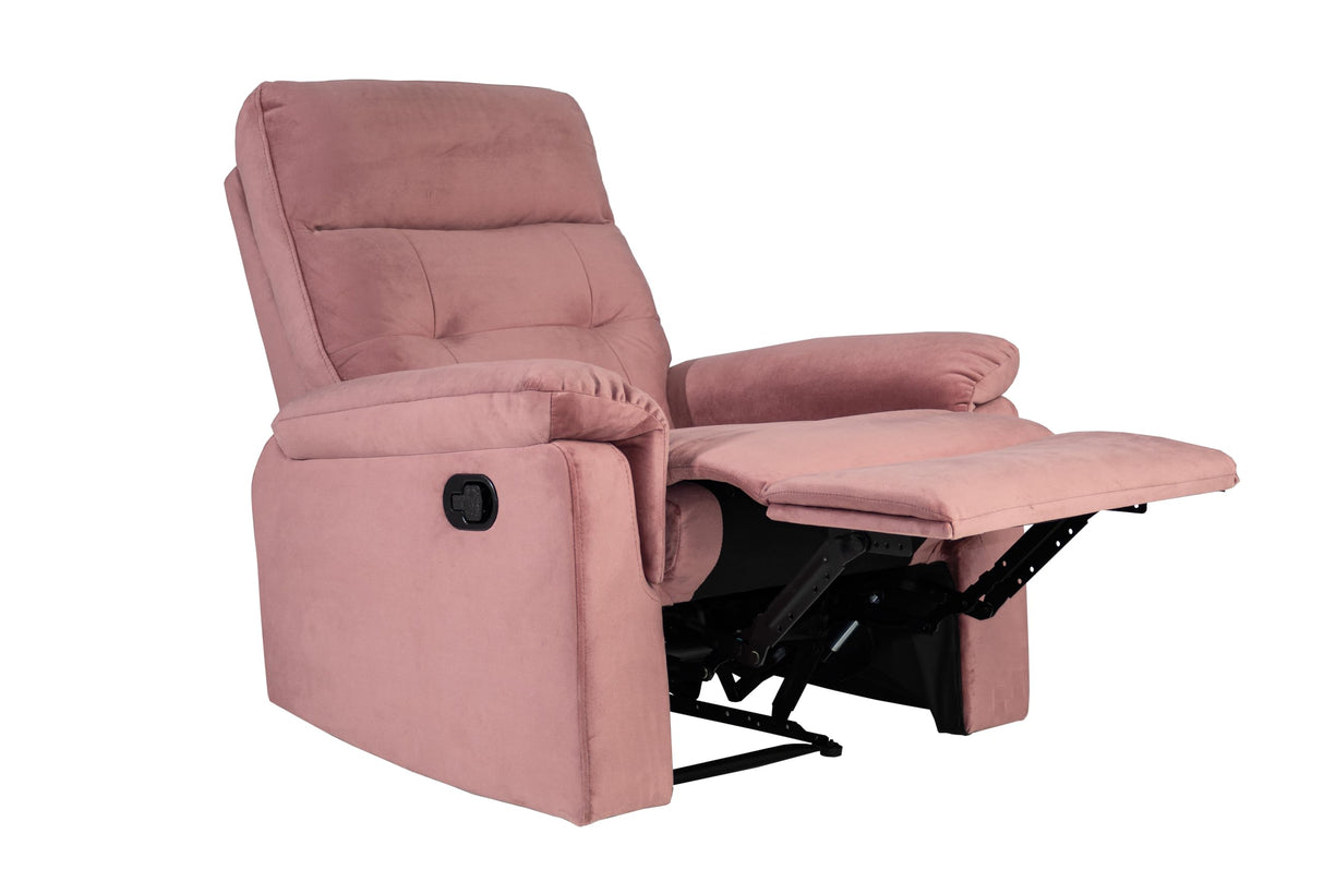 Luxury Velvet Manual Recliner Chair - Overstuffed Recliner with Tufted Back & Pillow Top Arms, Tuft Reclining Chairs with Adjustable Footrest, Mid Century Manual Recliners for Living Room (Pink) JCRRFLT
