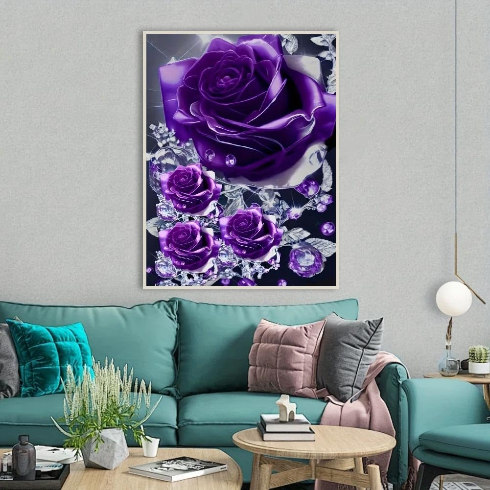 STGLCR Rose Diamond Painting Kits for Adults Purple Rose DIY 5D Diamond Art Kits Full Drill Diamond Dots Flowers Paintings with Diamonds Gem Art and Crafts Home Decor 12x16inch STGLCR