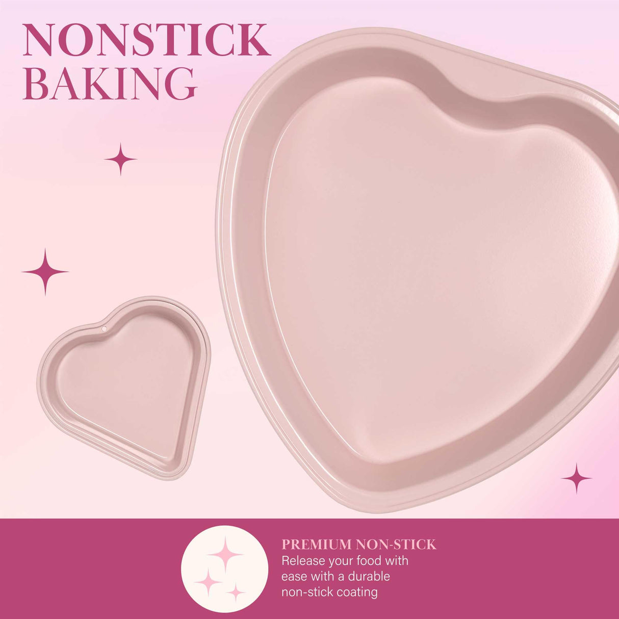 Paris Hilton Heart Shaped Nonstick Bakeware Set, Easy Release Carbon Steel, Includes two 9.5-Inch Pans and four Mini 3.5-Inch Pans, Dishwasher Safe, Made without PFAS or PFOA, 6-Piece Set, Pink Paris Hilton