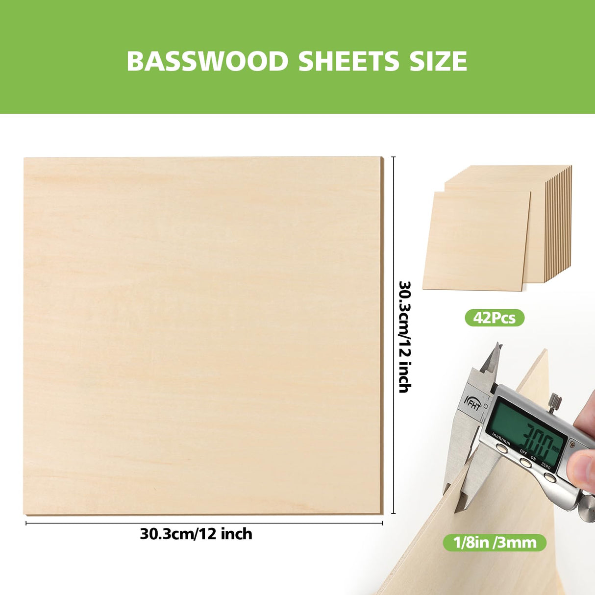 30 Pack Basswood Sheets 1/8", 12 x 12 Plywood Basswood Sheets for Laser Cutting and Engraving, 3 mm Unfinished Wood Sheets Basswood for Wood Burning Models Carving Painting DIY Ornaments Sukhumvit