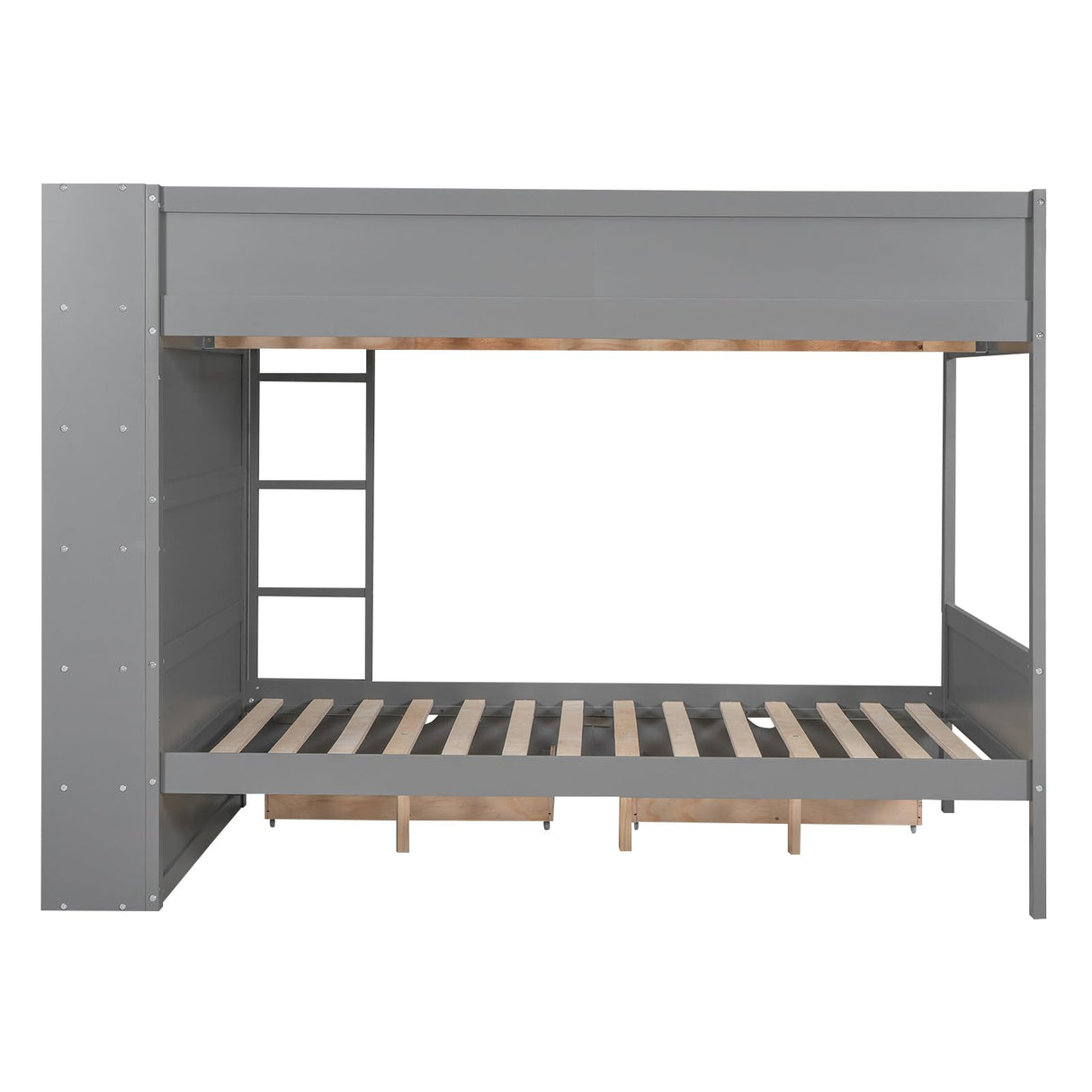 Harper & Bright Designs Grey Full Over Full Bunk Bed with Storage & Bookshelf Harper & Bright Designs