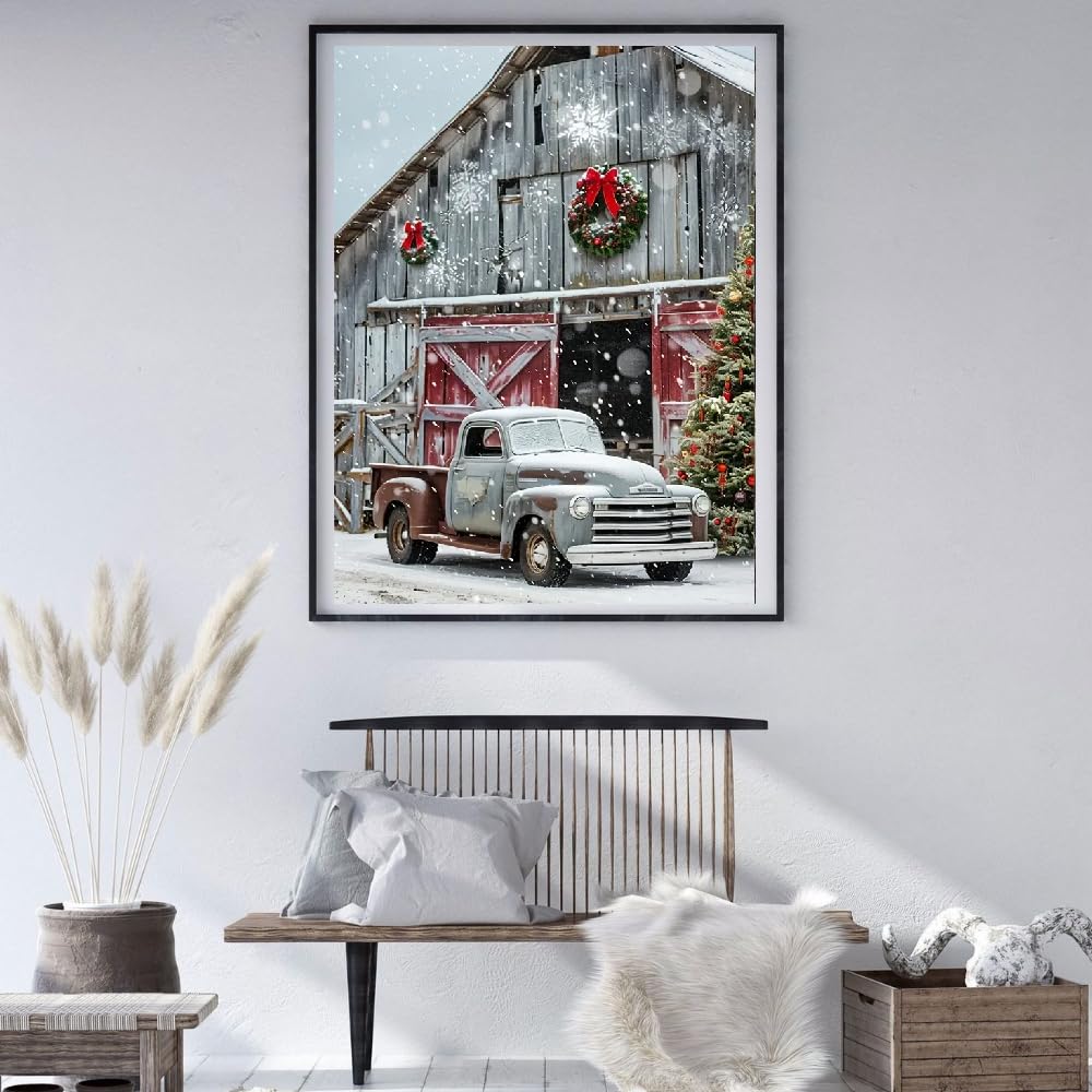 MOMDEDP Christmas Truck Diamond Art Kits for Adults - Christmas House Diamond Painting Kits for Adults, 5D Round Full Drill DIY Gem Art Paint by Diamonds Arts and Crafts 12x16 inch MOMDEDP