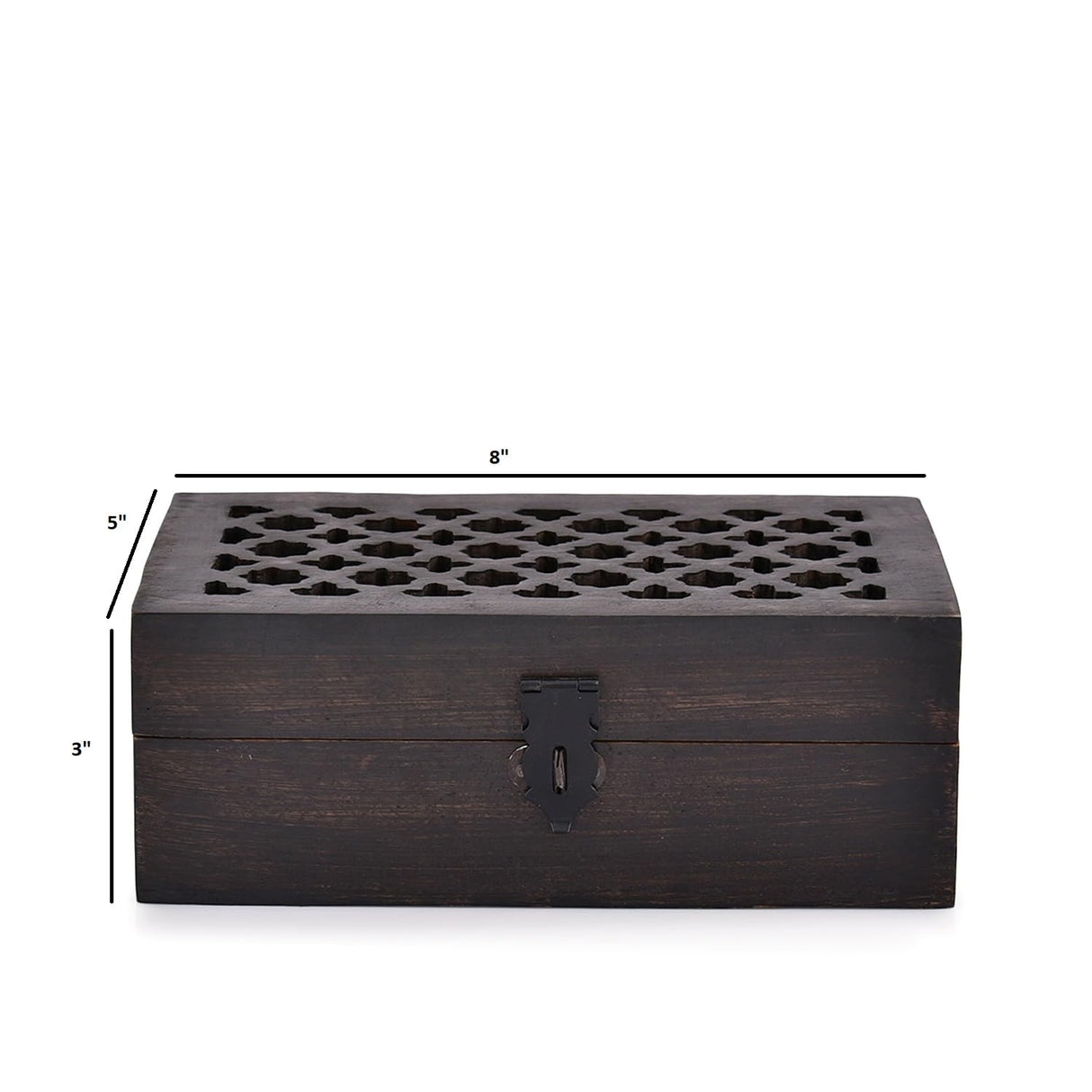 BHAVATU Mango Wood Decorative Wooden Box with Hinged Lid Ideal for Keepsakes, Trinkets, Jewelry and Other Stash (8" x 5" x 3") BHAVATU