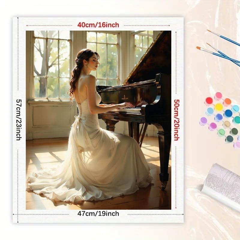 Romantic Paint by Numbers Kit for Adults - DIY Woman in White Dress Playing Piano Painting on Canvas 16x20 Inches, Acrylic Paint Set, Suitable for Beginners, Art for Home Decoration or Gifts DecorFriday