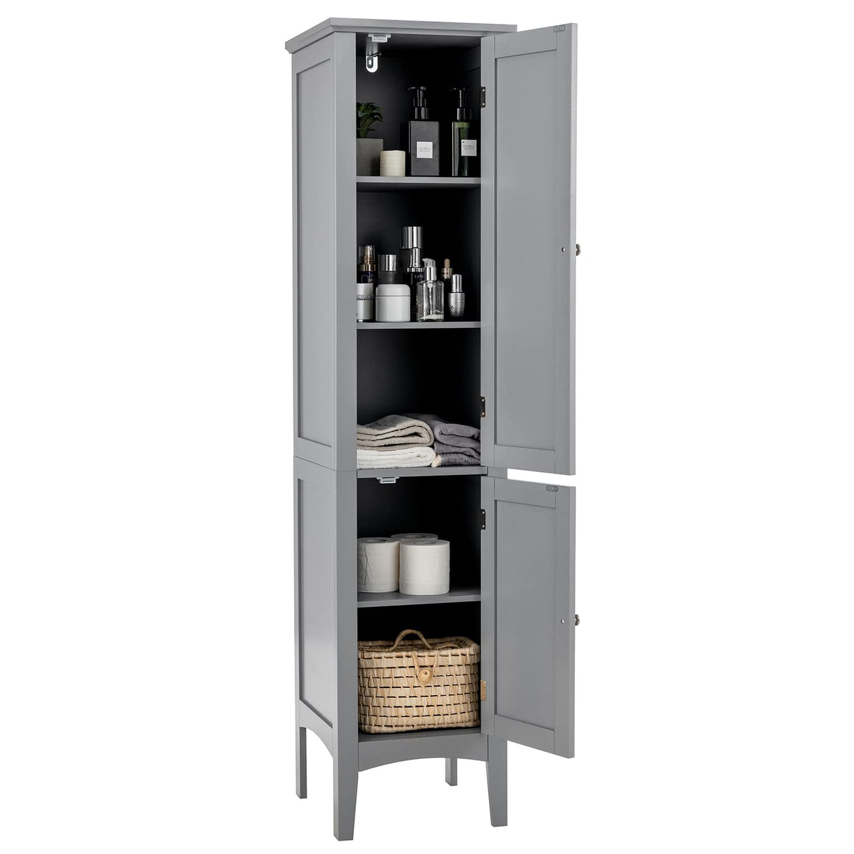 Tangkula 5-Tier Freestanding Grey Bathroom Storage Cabinet with Doors and Shelves Tangkula