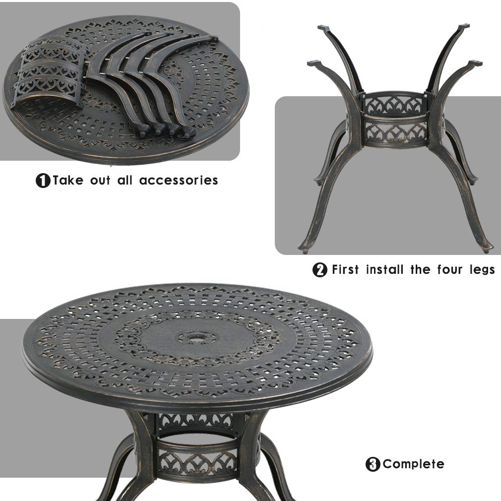 FDW Patio Table Patio Dining Table Outdoor Dining Table Wrought Iron Patio Furniture Patio Furniture Outdoor Table Weather Resistant(Round) FDW