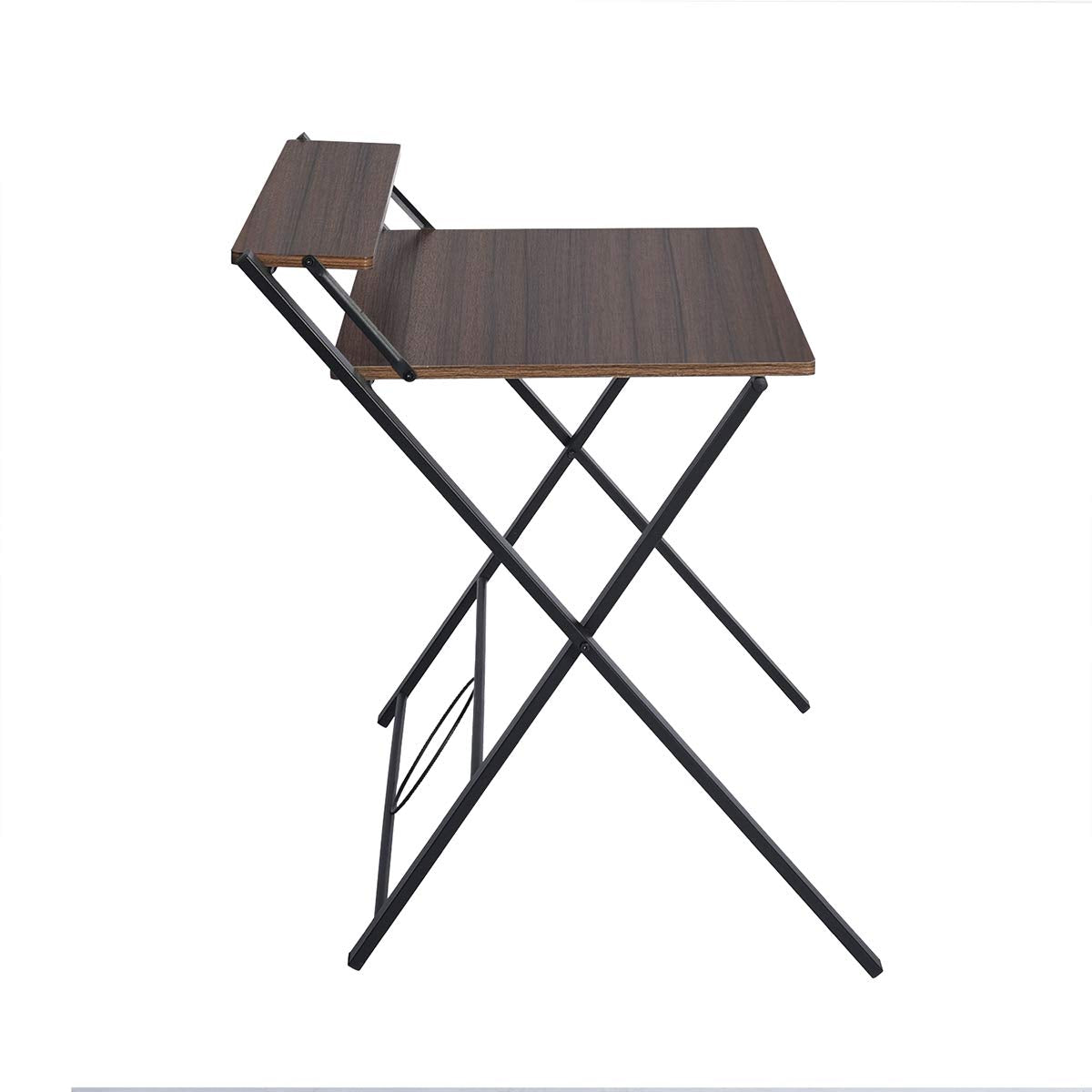 FurnitureR 31.9'' Folding Desk 2 Tier Foldable Writing Table Assembly Saves Space for Home Office Study, Metal Frames/Wood Top Laptop Table Computer Desk, Industrial Brown FurnitureR