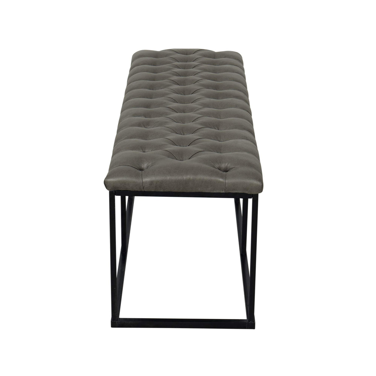 HomePop Upholstered Button Tufted Decorative Bench with Metal Base, Gray Faux Leather HomePop