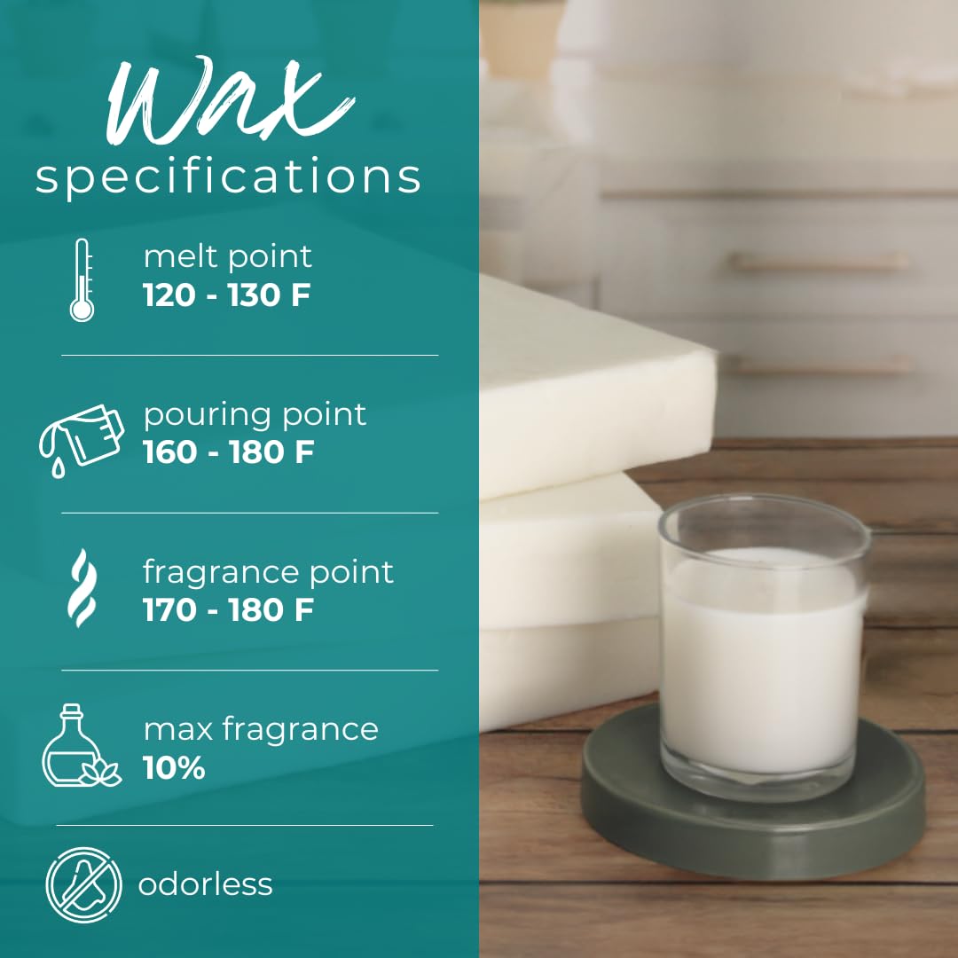 Soy Wax for Candle Making | 10lb Soy Candle Wax Slab + 50 Inche pre-Waxed Wicks | Smooth Blend for High Load Fragrance Formulation |Candles Making Supplies Direct Candle Supply