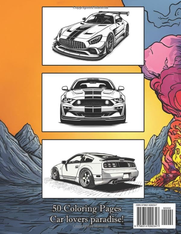Fast Cars Coloring Book: Ultimate Sport Car Illustrations, Supercars, Muscle Cars, JDM & More โ Perfect for Kids, Teens & Adults! WoodArtSupply