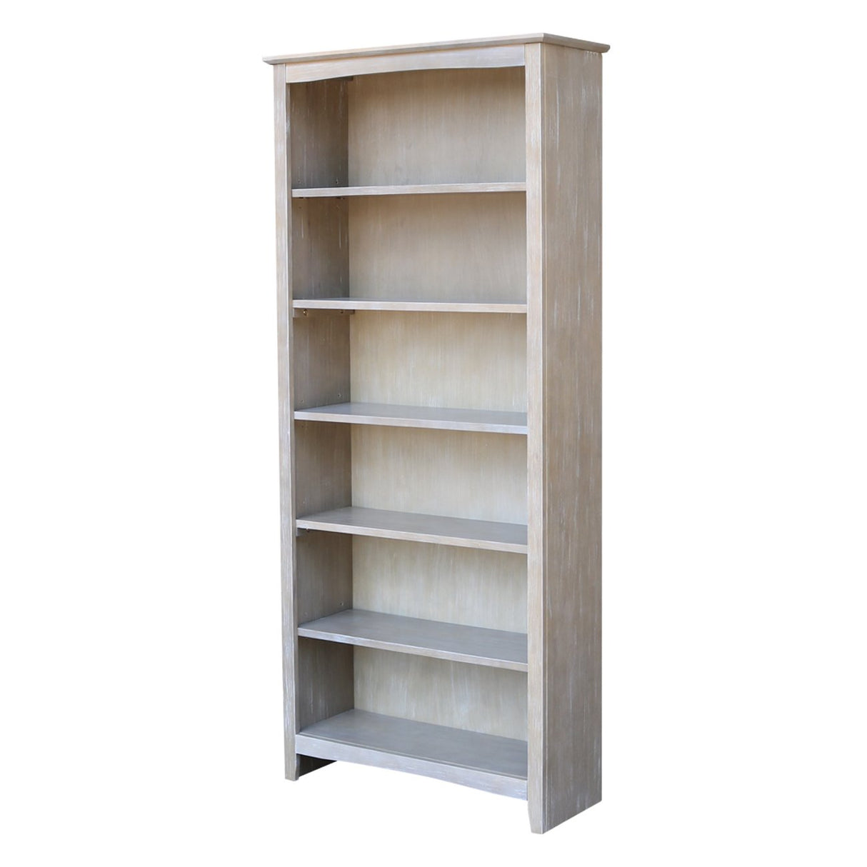 IC International Concepts Shaker Bookcase Solid Real Wood, Sturdy Parawood, 72 Inch, Washed Gray Taupe IC INTERNATIONAL CONCEPTS