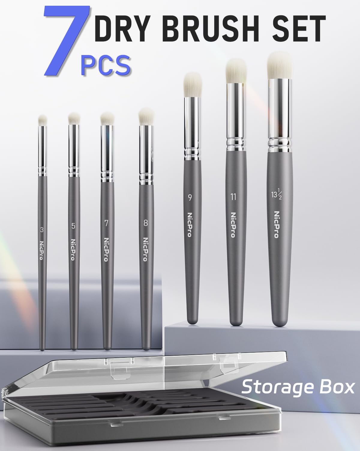 Nicpro Dry Brush Miniature Painting, 7 Sizes Professional Drybrush Set with Storage Box, Hobby Detail Paint Brushes for Tabletop & Wargames Miniature Warhammer 40K Model Painting Nicpro