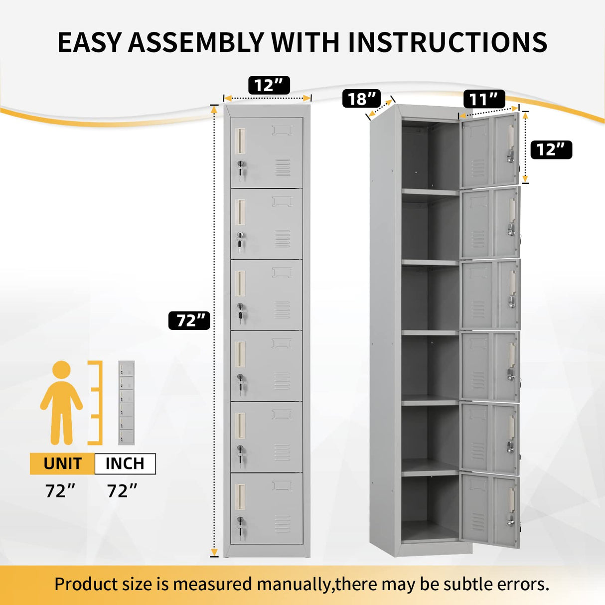 Bonusall Employees Lockers,Metal Office Storage Locker with 6 Door, Tall Steel Lockers with Keys and Lock for School, Gym, Home, Garage, Gray Bonusall