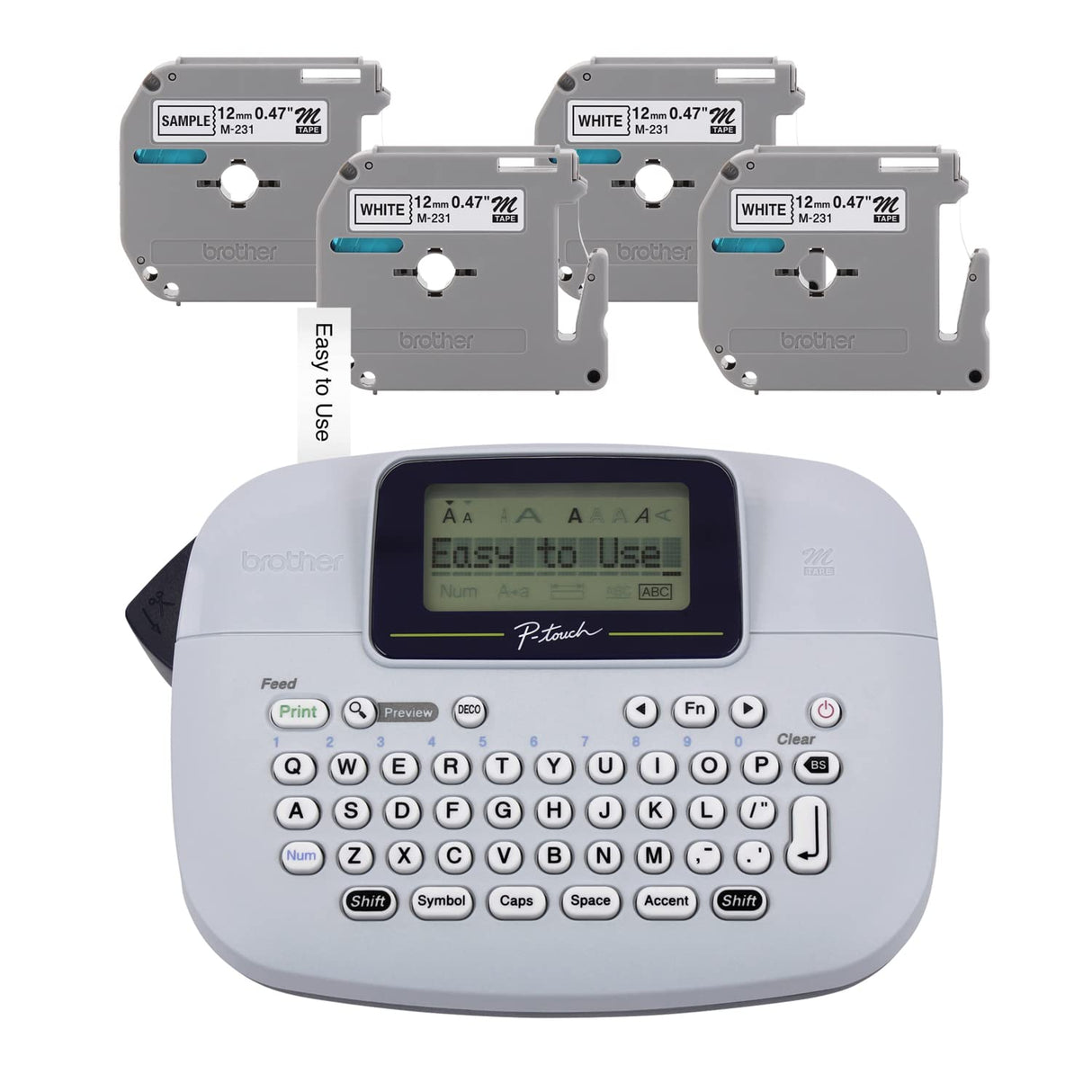 Brother PT-M95 P-Touch Monochrome Label Maker Bundle (4 Label Tapes Included),White Brother