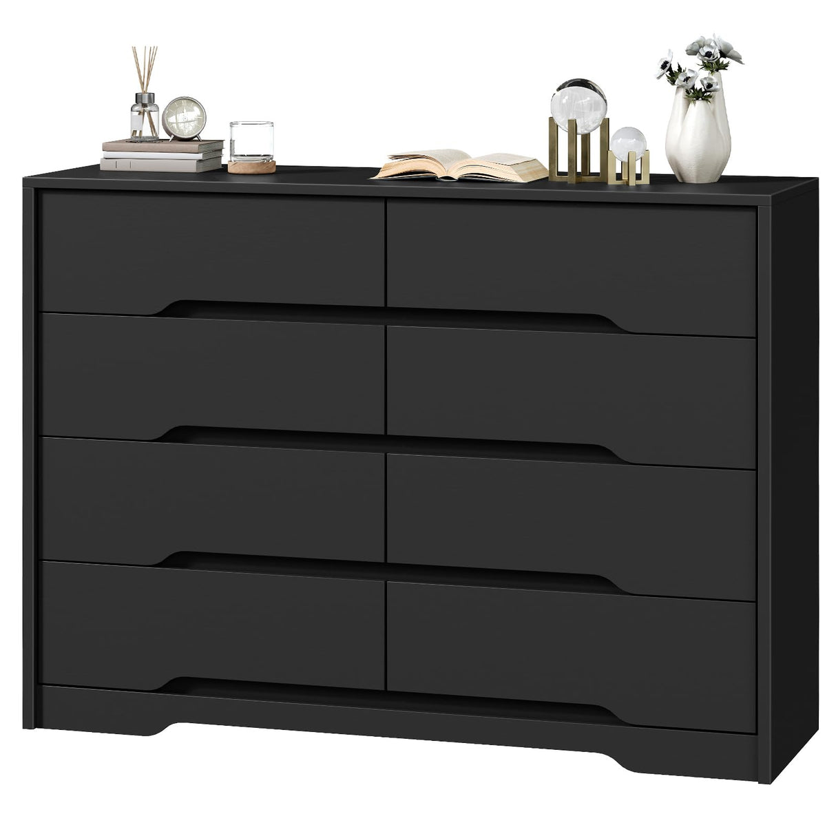 RALGEND 8 Drawer Dresser for Bedroom, White Double Chest of Drawers, Modern Wooden Dresser with Handless Design, Minimalism Style, for Bedroom, Living Room, Hallway, Entryway, Black RALGEND