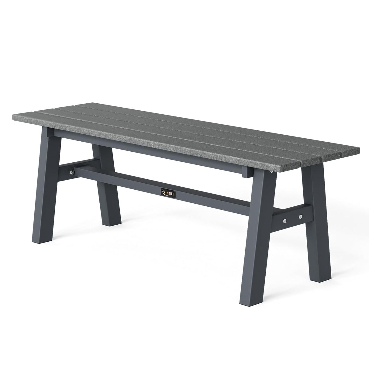 VINGLI 47” Outdoor Bench Garden Bench HDPE Porch Bench w/Metal Legs, Poly Lumber Patio Bench, 660 LBS Capacity Outdoor Backless Bench(Grey) VINGLI