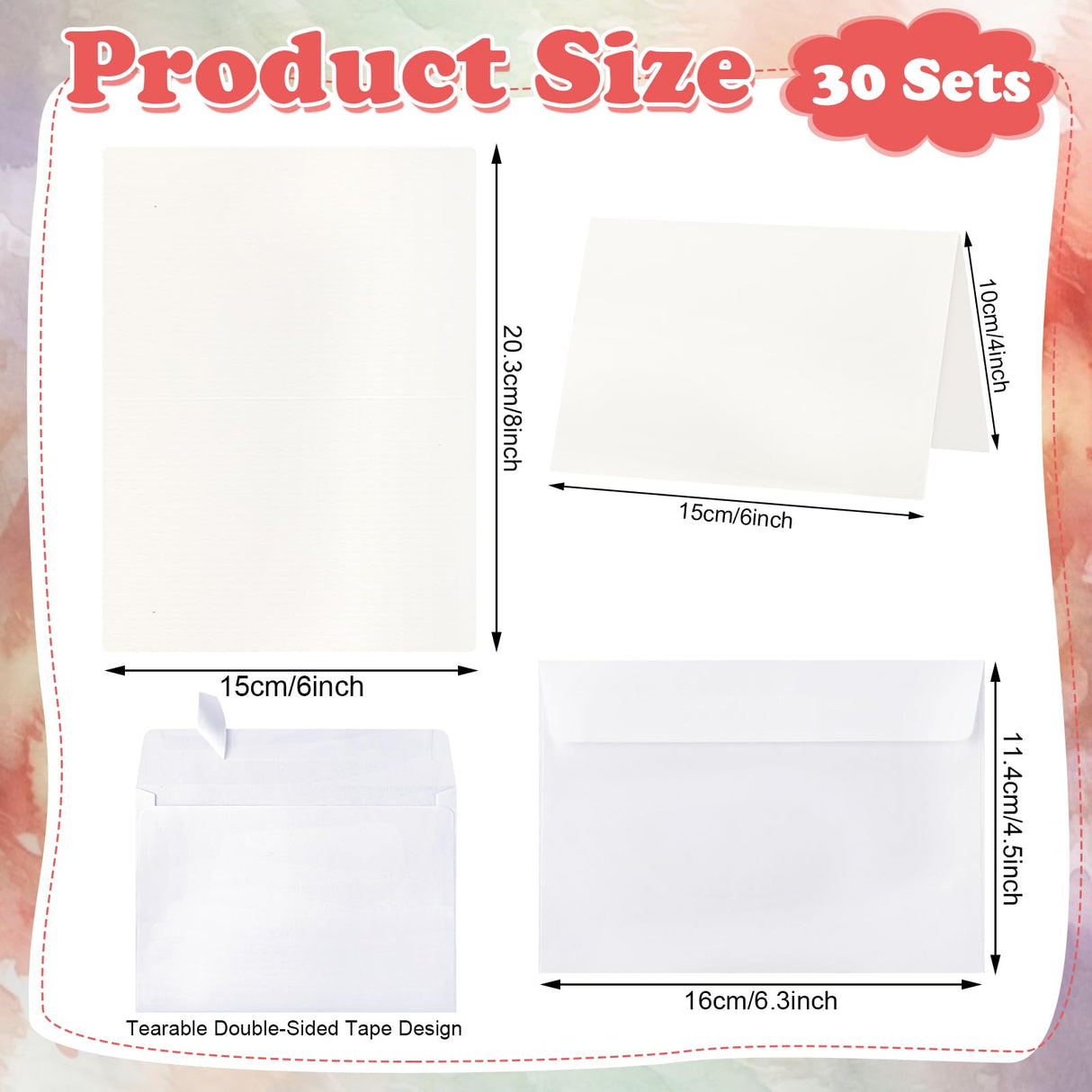 30 Sets Blank Watercolor Cards with Envelopes, 140lb/300GSM Cotton Watercolor Paper Cards, 4 x 6 in Foldable Watercolor Postcards with Envelopes for Greeting Cards Birthday Wedding Invitations ProSuites