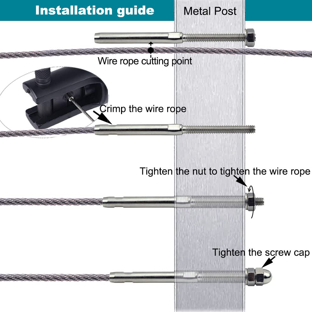 Sowtowe 3/16 T316 Stainless Steel Stud Tensioner Cable Railing Hardware 60pcs,for Wood & Metal Posts Cable Railing System Kit Sowtowe
