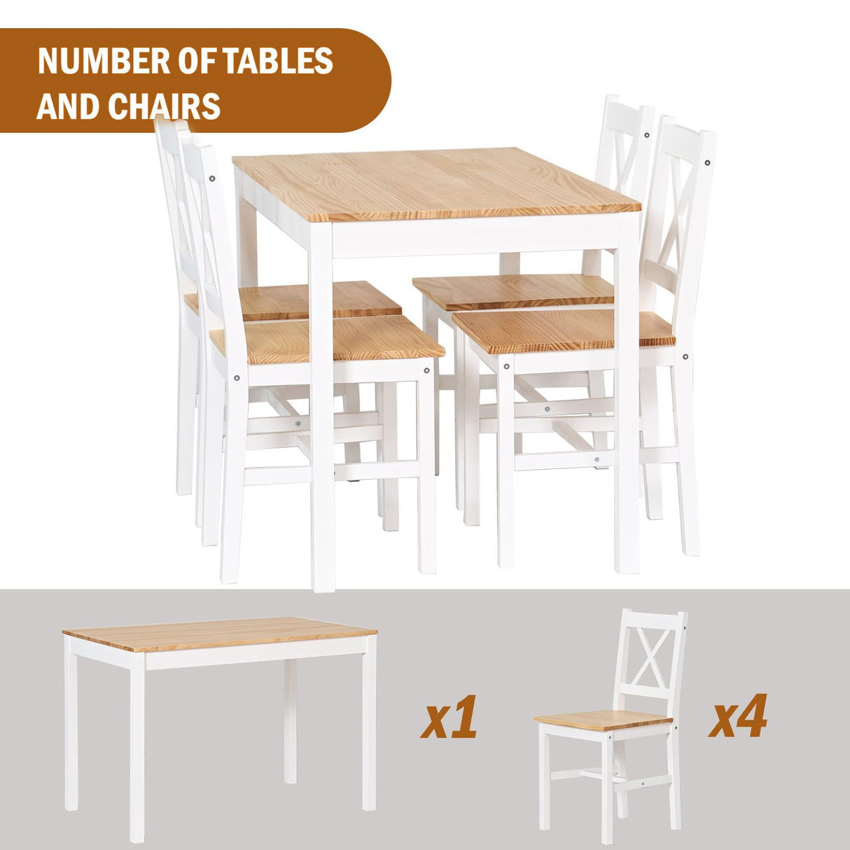 SogesHome 5-Pieces Dining Table Set, Kitchen Table and 4 Chairs for Home, Kitchen Dining Room Table Set for Home, Restaurant, Oak&White SogesHome