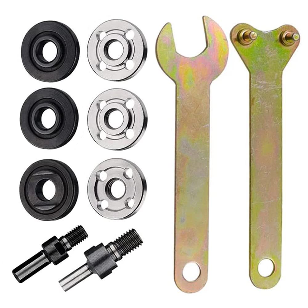 Eyech Drill Angle Grinder Adapter, 6mm &10mm Arbor Mandrel Adaptor with 2 Spanner Wrench and 3 Set Flange Nut Parts Set, Electric Drill Conversion Angle Grinder Connecting Rod Kit Eyech