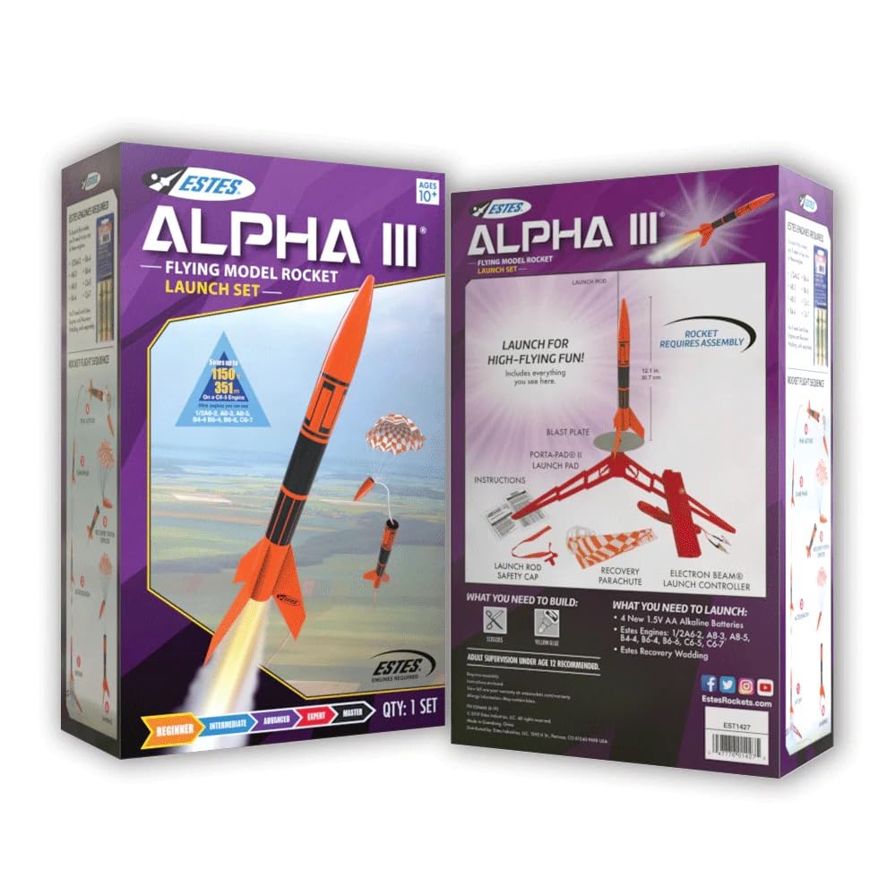 Estes Alpha III Launch Set, 12 years and up with Adult Supervision if under 12, Black,Orange Estes