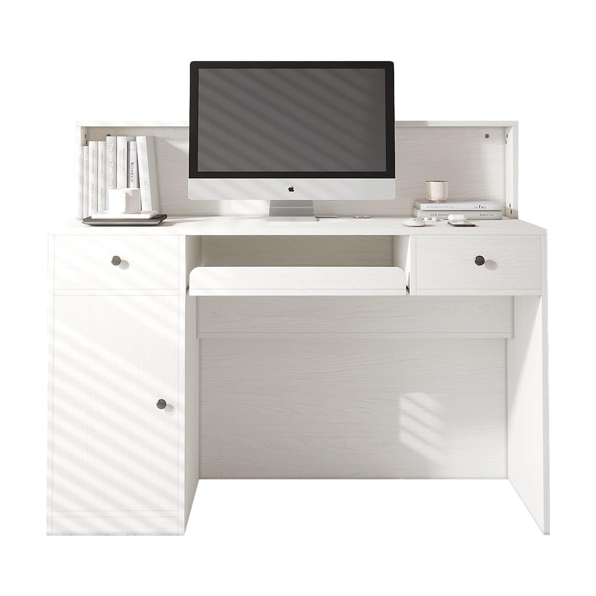 Reception Desk with Counter, Modern Front Table Equipped with Drawers & Keyboard Tray, 47.2-inch Checkout Counter with LED Lights & Power Outlets for Lobbies, Salons, Retail, Home Offices TUSY