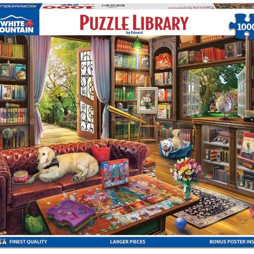 White Mountain Puzzle Library Book Puzzles for Adults Fun Spring Large Piece Jigsaw Puzzle for Grandparents Adult Family White Mountain