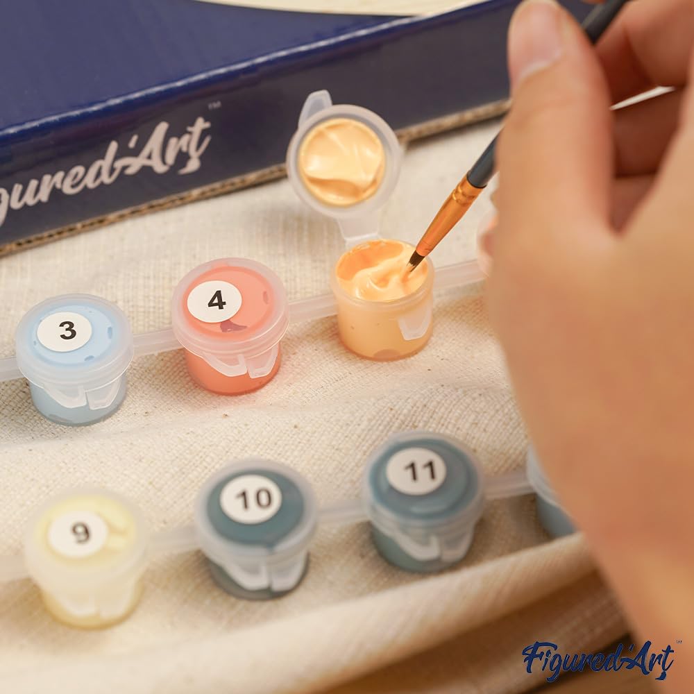 Figured'Art Paint by Numbers Kit for Adults on Wood Slice, 11.8in Diameter - Dolphin - Craft Art Painting DIY Canvas Figured'Art