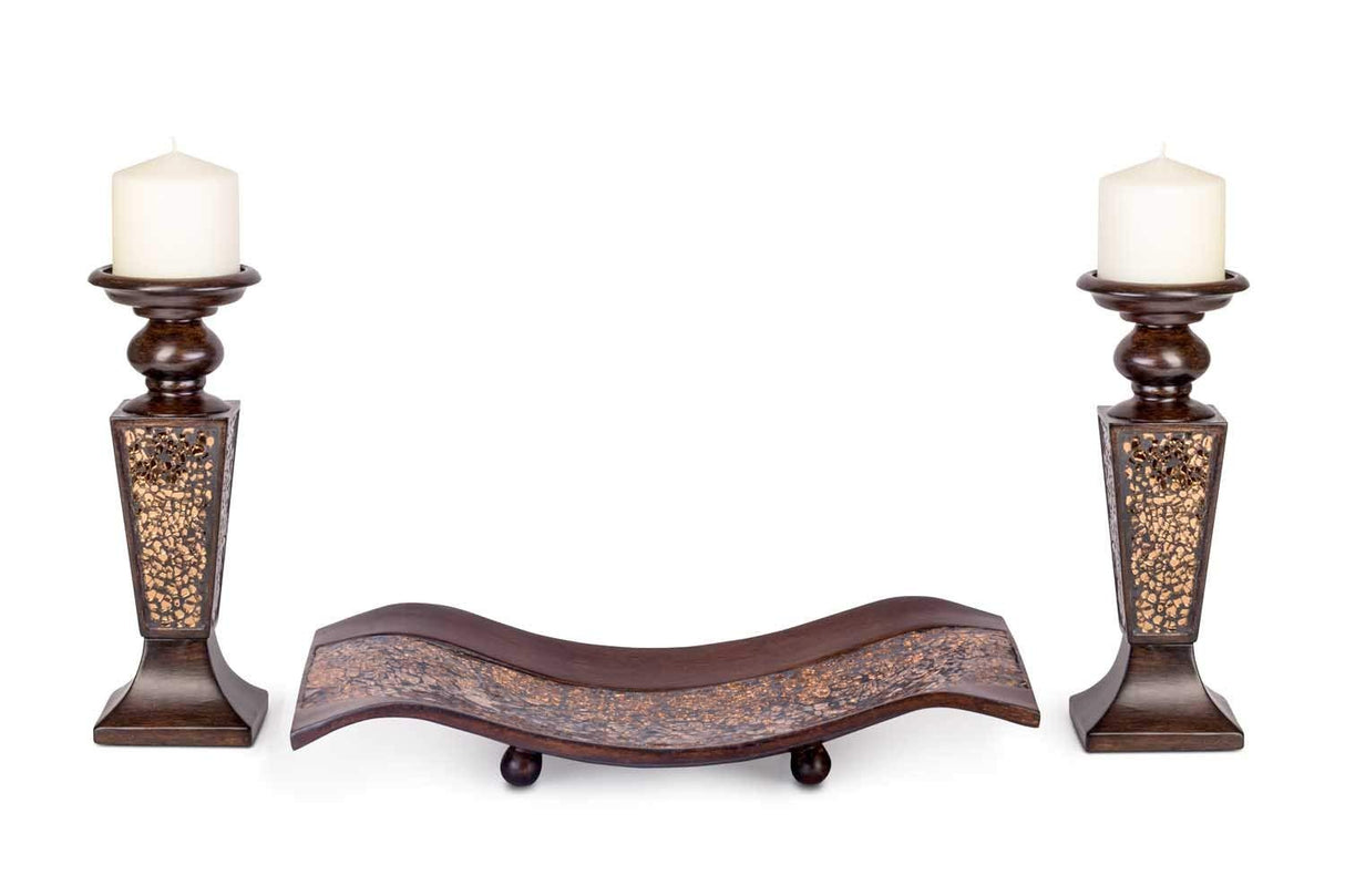 Creative Scents Schonwerk Pillar Candle Holder Set of 2- Crackled Mosaic Design- Functional Table Decorations- Centerpieces for Dining/Living Room- Best Wedding Gift (Brown) Creative Scents