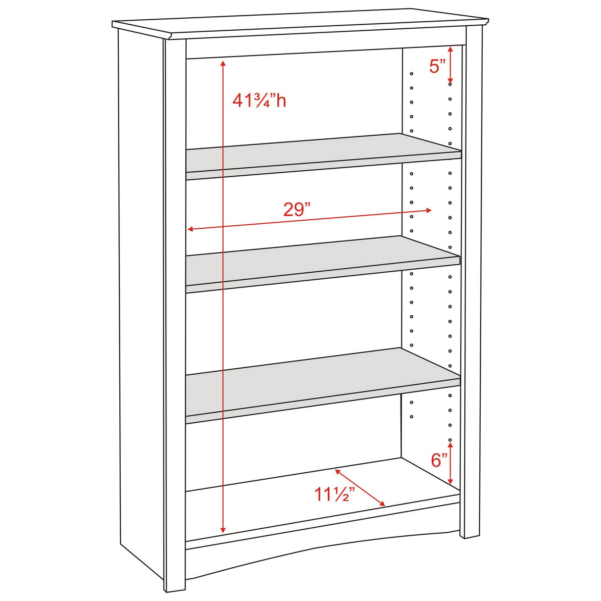 Prepac Sonoma 4-Tier Bookcase 48"H with 3 Adjustable Shelves, White Storage Cabinet, Modern Display Cabinet, Bookshelf with Storage Shelves for Home Office, Living Room, Bedroom Organizer Prepac