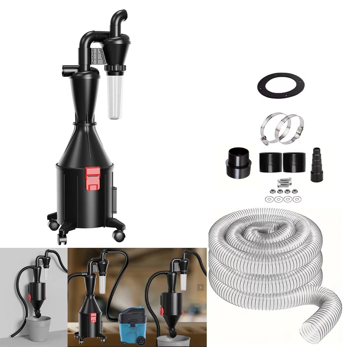 PEMEDOR 2 in 1 Dust Cyclone Collector Separation Vacuum Cleaner Wall Mounted Wheeled Modes Dust Collector Woodworking Tools Contractor Polish Pollen Ash etc Focusing Small Dust (Whole Rocket Set) PEMEDOR
