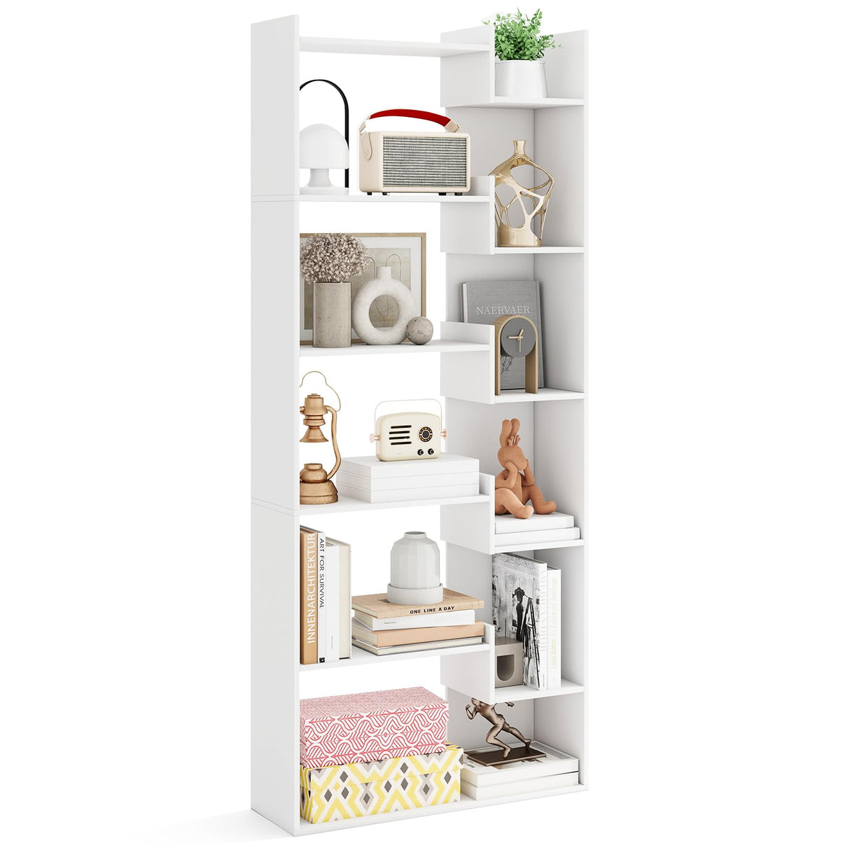 Tangkula 6-Tier Bookshelf, 64”H Tall Open Bookcase with Anti-Tip Kits, Home Office Free-Standing Wood Room Divider Display Book Shelf, Modern 11-Shelf Storage Rack for Study, Living Room (1, White) Tangkula