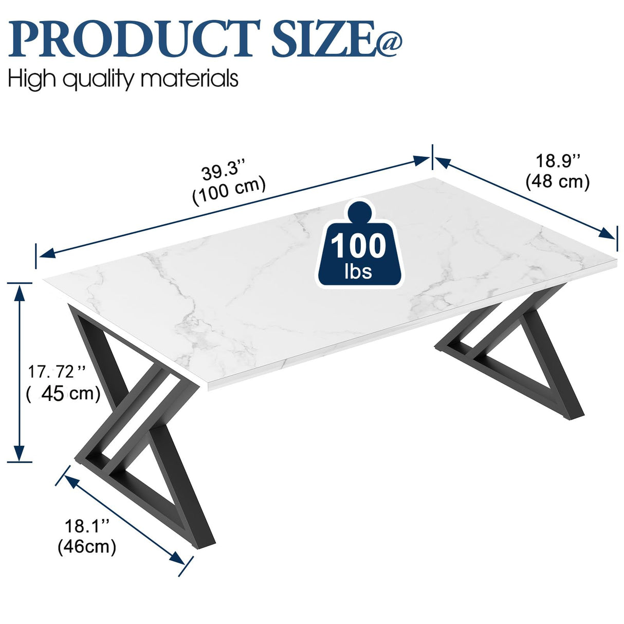 Wolawu Coffee Table White Living Room Center Table, Simple Modern Faux Marble Rectangular Tea Table with Sturdy Black Metal Frame,Industrial Wooden Coffee Table for Bedroom Home Office Wolawu