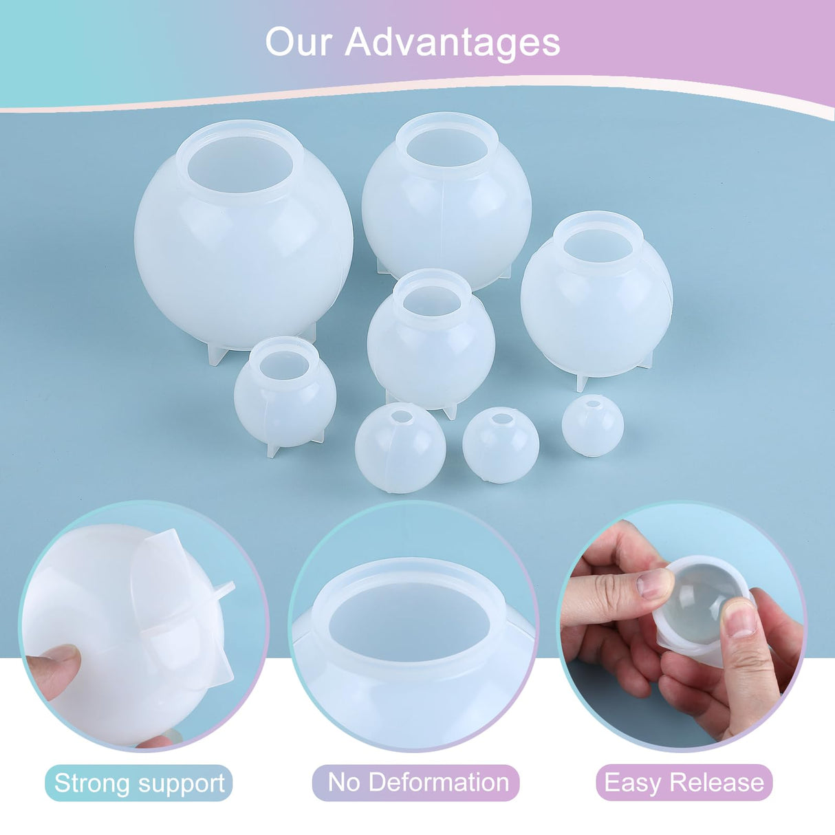 Sphere Resin Molds, 8 PCS Sphere Silicone Mold, Upgraded 3D Seamless Epoxy Molds,Large Ball Shape Flower Resin Mold for Home Decor, Flowers Preservation KISREL