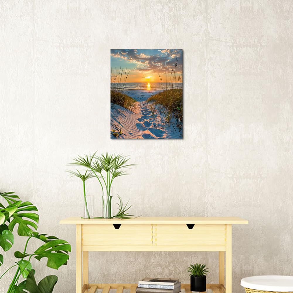 Paint by Number for Adults Beginner,Sand, Grass, and Ocean Waves Paint by Numbers,Seaside Sunset Paint by Numbers Kits Suitable for Home Wall Decoration 16x20 Inch Rebotipy