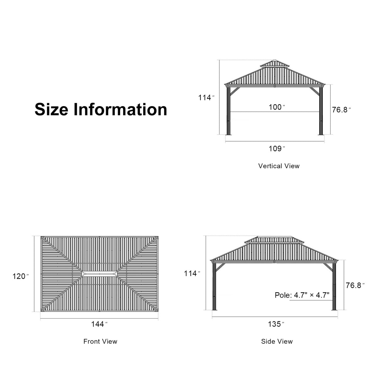 PURPLE LEAF 10' X 12' Outdoor Hardtop Gazebo for Patio Galvanized Steel Double Roof Permanent Canopy Teak Finish Coated Aluminum Frame Pavilion Gazebo with Netting and 24 Solar String Lights PURPLE LEAF