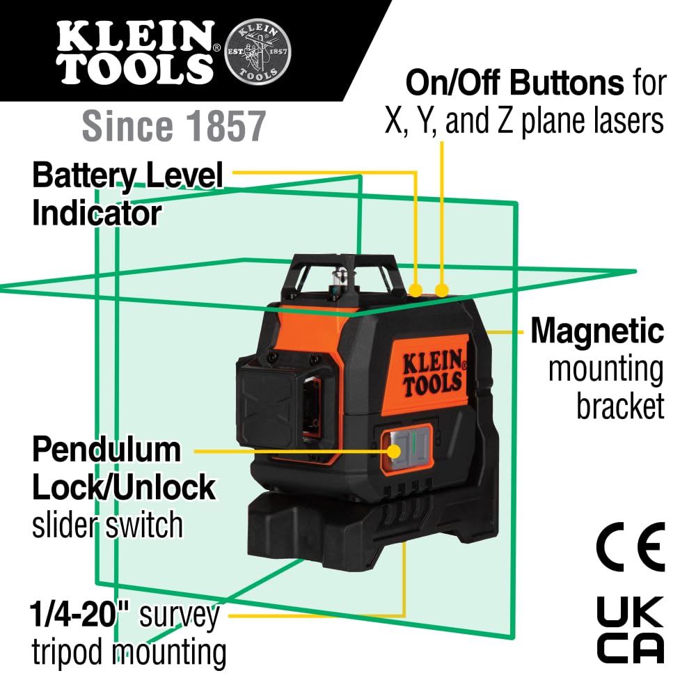 Klein Tools 93CPLG Compact Self-Leveling Laser Level, Bright Green 360-Degree Laser Planes, Rechargeable, Magnetic Mount Klein Tools