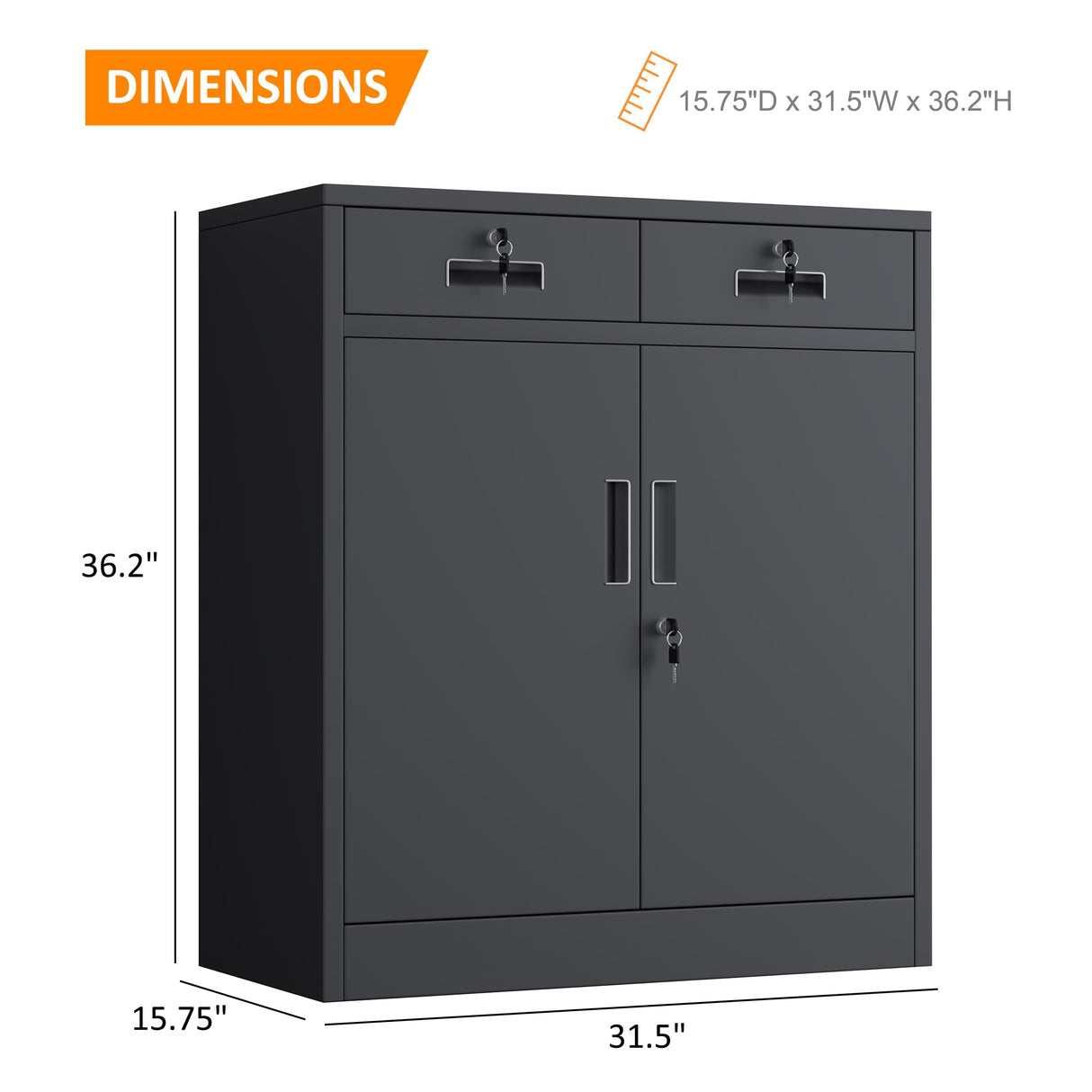 JINKUR Metal Storage Cabinet with Locking Doors and Adjustable Shelf, Lockable Storage Cabinets with Drawers for Home Office Garage Kitchen Pantry (Black) JINKUR